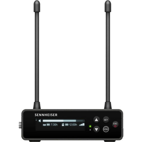 Receptor microfon wireless negru cu ecran și 2 antene verticale