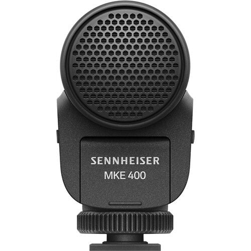 Shotgun mic front grille with Sennheiser MKE 400 label, black
