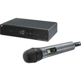 Wireless vocal microphone with handheld transmitter and UHF receiver unit, dark gray