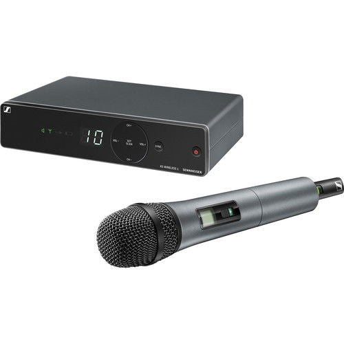 Wireless vocal microphone with handheld transmitter and UHF receiver unit, dark gray