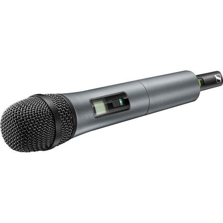 Handheld wireless vocal microphone transmitter with grille head and display window