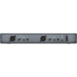 Wireless receiver rear panel with two mic connectors, audio outputs, and power switch