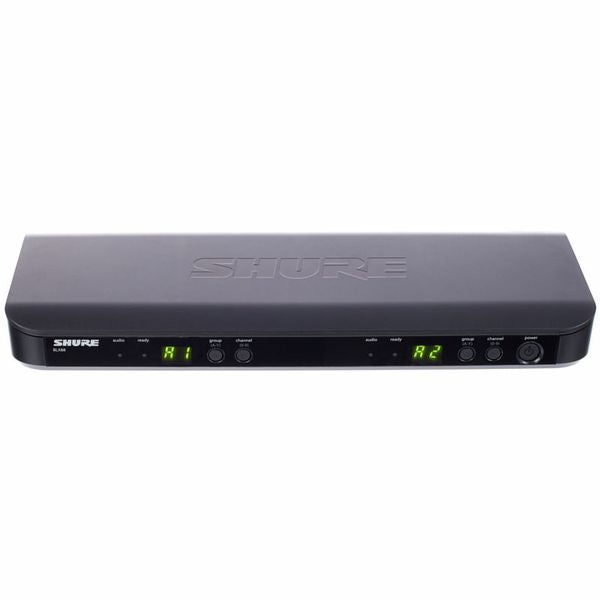 Wireless receiver unit front panel with LED channel display and controls