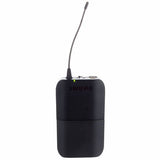 Wireless bodypack transmitter with antenna and top controls