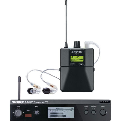 Sistem wireless de monitorizare IEM stereo: emițător, antenă și căști in-ear