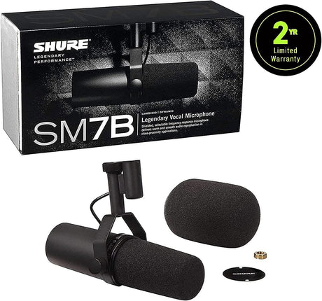 Set microfon Shure SM7B cu husă antipop și accesorii, în pachet