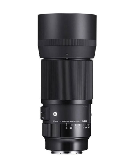 Sigma 105mm f/2.8 macro lens for Sony FE, black barrel with ridged focus ring