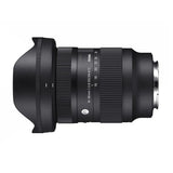 Side view of black 16-28mm camera lens showing textured rings and lens mount