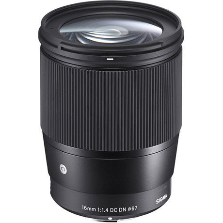 16mm f/1.4 DC DN lens with ribbed barrel and front glass