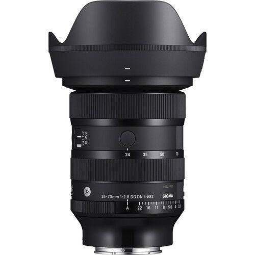 Sigma 24-70mm f/2.8 lens with front ring and aperture/scale markings, black