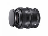 Sigma 35mm f/2 DG DN lens angled view, front mount and textured focus ring