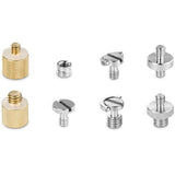 Gold and silver thumb-style screw adapters with clamp and slot top heads