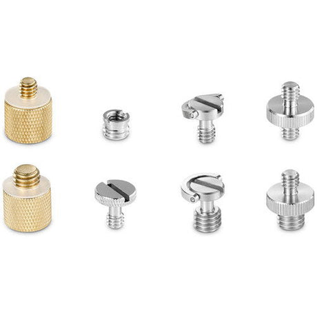 Gold and silver thumb-style screw adapters with clamp and slot top heads