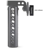 Black metal camera accessory bracket with screw hardware and anti-release tab