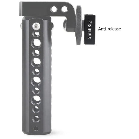 Black metal camera accessory bracket with screw hardware and anti-release tab