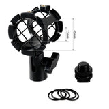 Suport șoc pentru microfon negru, cu bază filetată și adaptor de prindere inclus