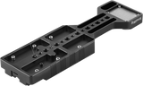 Top view of QR tripod plate with multiple threaded holes and recessed channels
