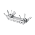 Foldable multi-tool kit: metal bar with hex keys and flat tool heads