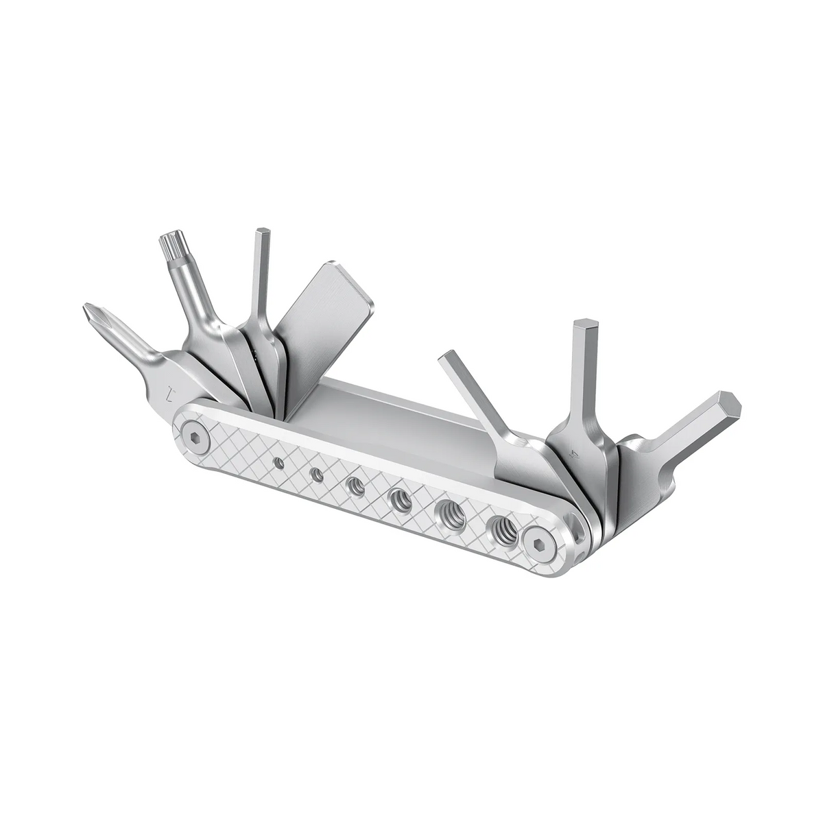 Foldable multi-tool kit: metal bar with hex keys and flat tool heads