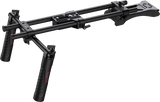 Black shoulder mount camera support with top handle and side mounting plate