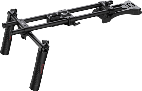 Black shoulder mount camera support with top handle and side mounting plate