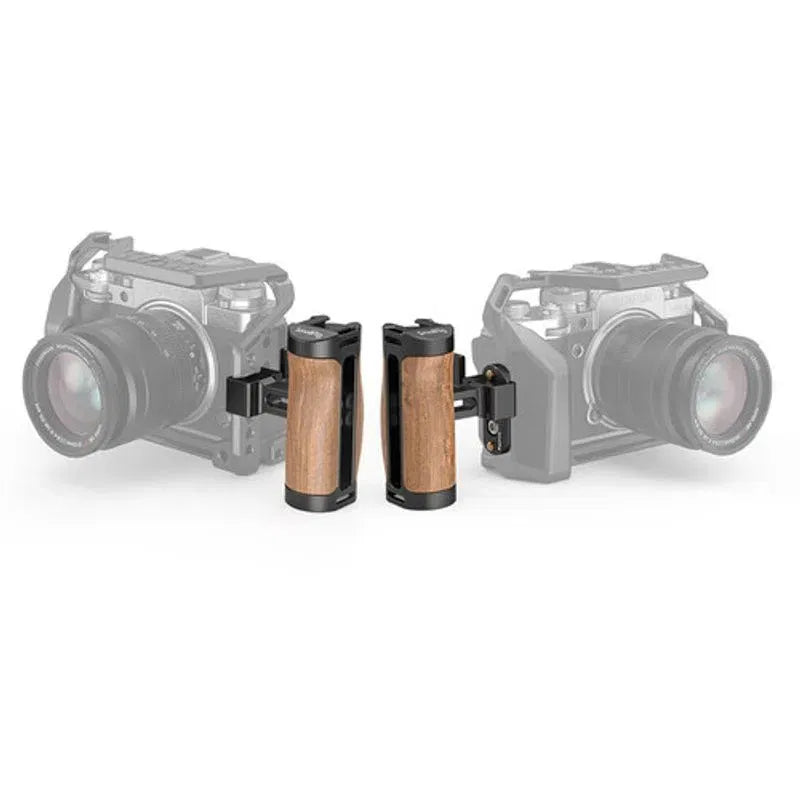 Două mânere din lemn NATO quick release, carcase negre, montaj pe suport