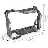 Metal camera cage with measurement labels, open frame and mounting holes