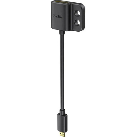 Black HDMI adapter with two mounting holes and embedded HDMI connector