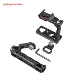 Half cage components: base plate, side frame, handle mount, and accessories, black