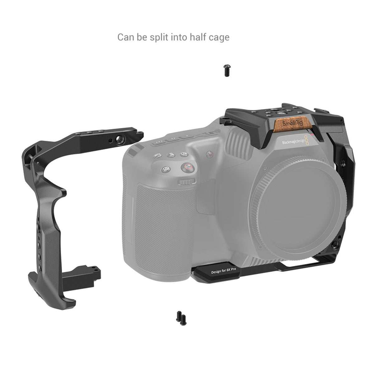 Half camera cage with mounting points, shown on a camera with top handle