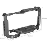 Black camera cage base frame with adjustable plate and grip cutouts