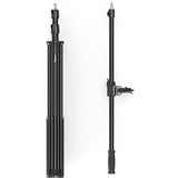 Tall tripod light stand with boom arm and side handle clamp
