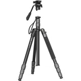 Black 3-section video tripod with fluid head and folding legs