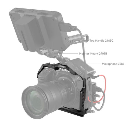 Nikon Z8 cage with top handle, monitor mount, and microphone accessory mounts