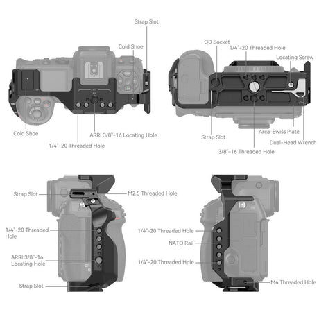 Nikon Z8 cage with cold shoe, strap slots, and multiple threaded mounting holes