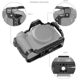 Camera cage installed on EOS R8, showing side cutouts and top handle