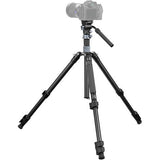 Black video monopod with handle and head attachment, adjustable legs