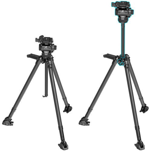 Tripod kit with hydraulic pan-tilt head and three adjustable legs