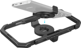 Phone cage showing top plate and circular quick-release base for mounting phones.