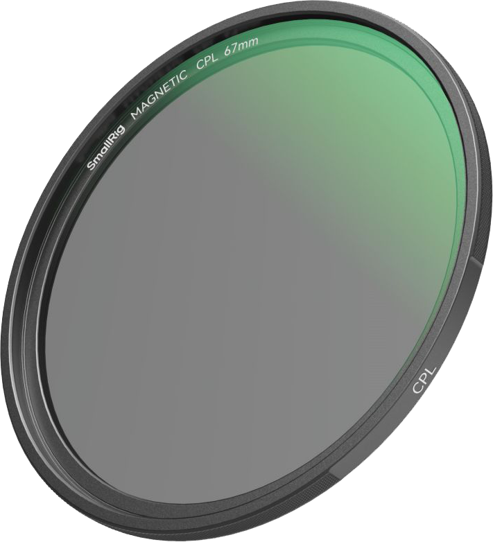 67mm magnetic CPL filter, front view of tinted glass