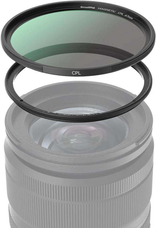67mm magnetic CPL filter mounted on adapter ring