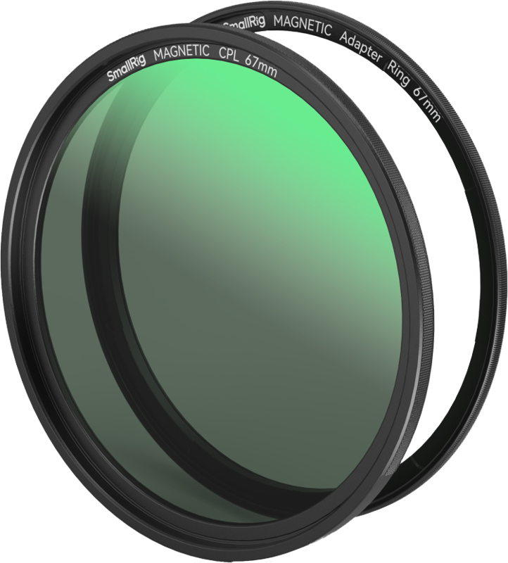 67mm magnetic CPL filter with adapter ring, front and stack view
