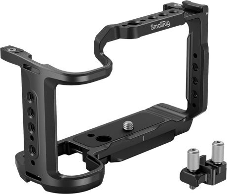Camera cage kit for Sony ZV-E10 II, showing top handle and base plate mount