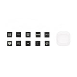 Film slide set with assorted black cutout icons plus a clear diffuser square