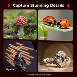 Macro LED light projecting pattern beams for close-up subjects; film slide set included