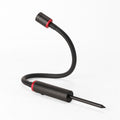 Black macro LED light with flexible gooseneck and red ring accents, slim head
