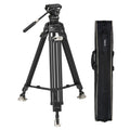 Carbon fiber video tripod with fluid head and carrying bag, black
