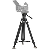 Video tripod with fluid pan-tilt head and long handle, black
