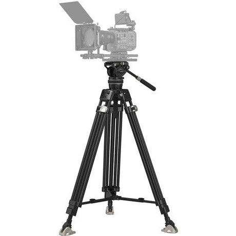 Video tripod with fluid pan-tilt head and long handle, black
