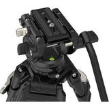 Close-up of black fluid tripod head with adjustment controls